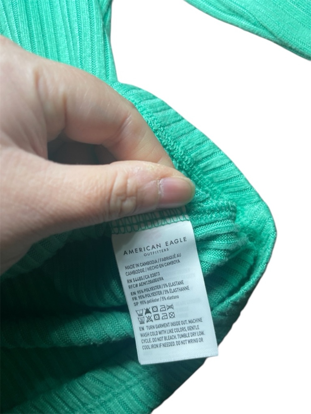 American Eagle V-Neck Plush Long Sleeve Ribbed Top Caribbean Green Size Small - Picture 8 of 12